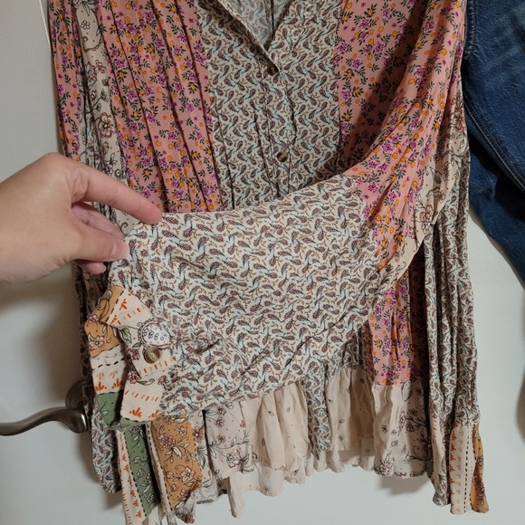 Mixed Print Boho Peplum Hem Blouse - Picture 6 of 7